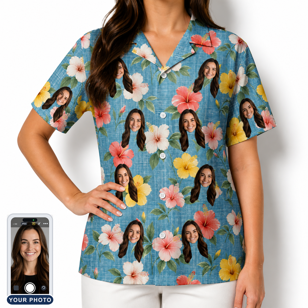 Women's Petal Party Custom Face Hawaiian Shirt