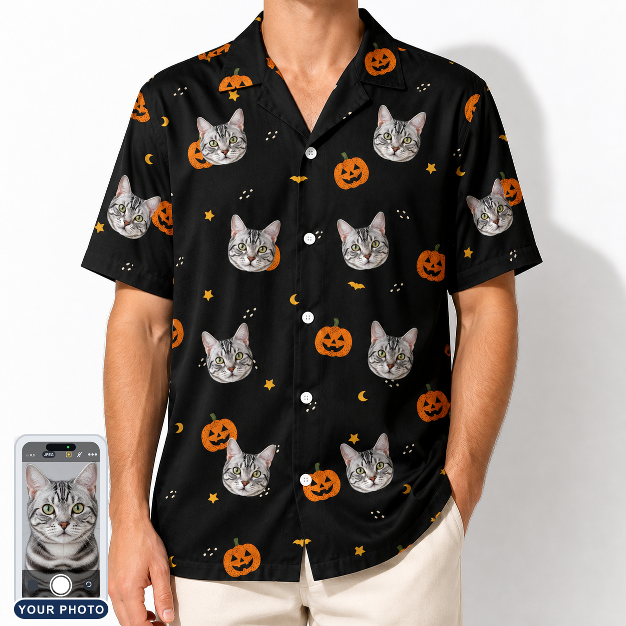 Men's Cackle Carvings Custom Cat Face Hawaiian Shirt