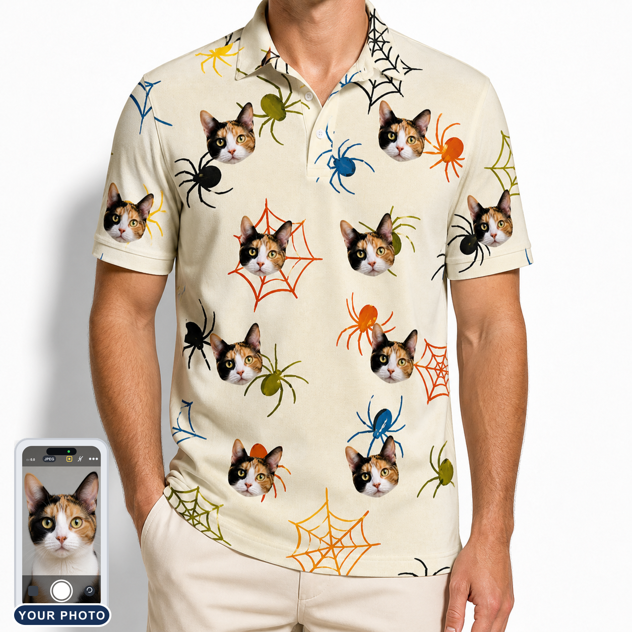 Men's Creepy Crawlers Custom Cat Face Polo Shirt