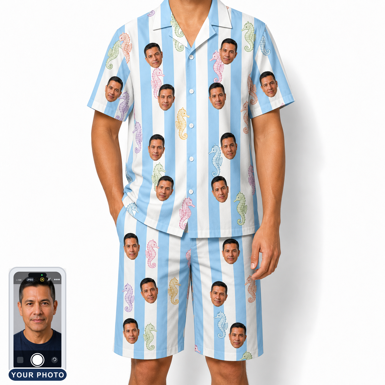 Men's Seahorse Serenade Custom Face Shirt & Shorts Set