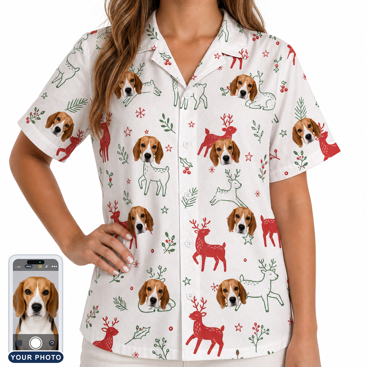 Women's Rudolph Ruckus Custom Dog Face Hawaiian Shirt