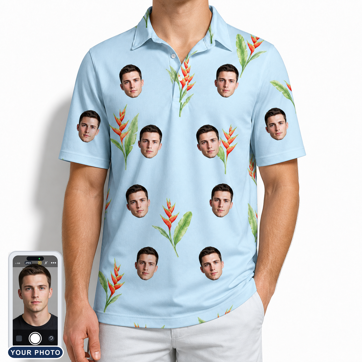 Men's Heliconia Hooray Custom Face Polo Shirt