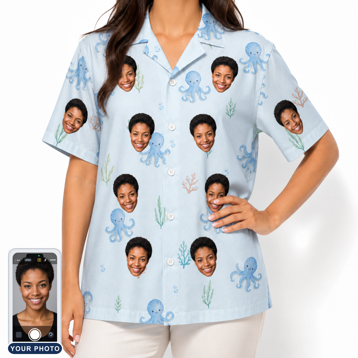 Women's Tentacle Tickle Custom Face Hawaiian Shirt