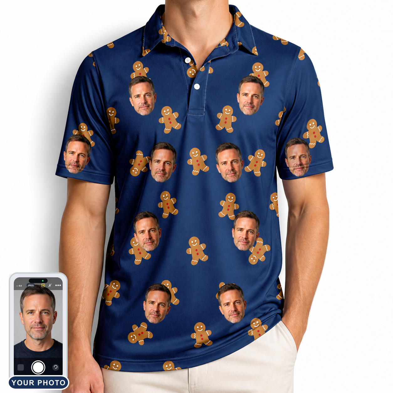 Men's Cookie Kringle Custom Face Polo Shirt