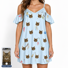 Women's Pounce Patrol Custom Cat Face Off-Shoulder Dress