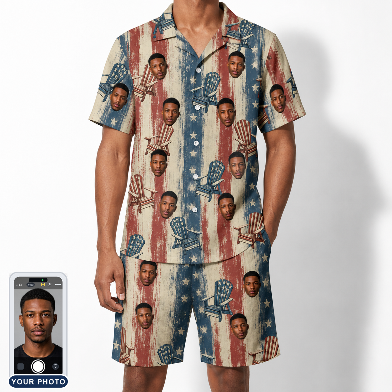 Men's Deckchair Daydream Custom Face Shirt & Shorts Set