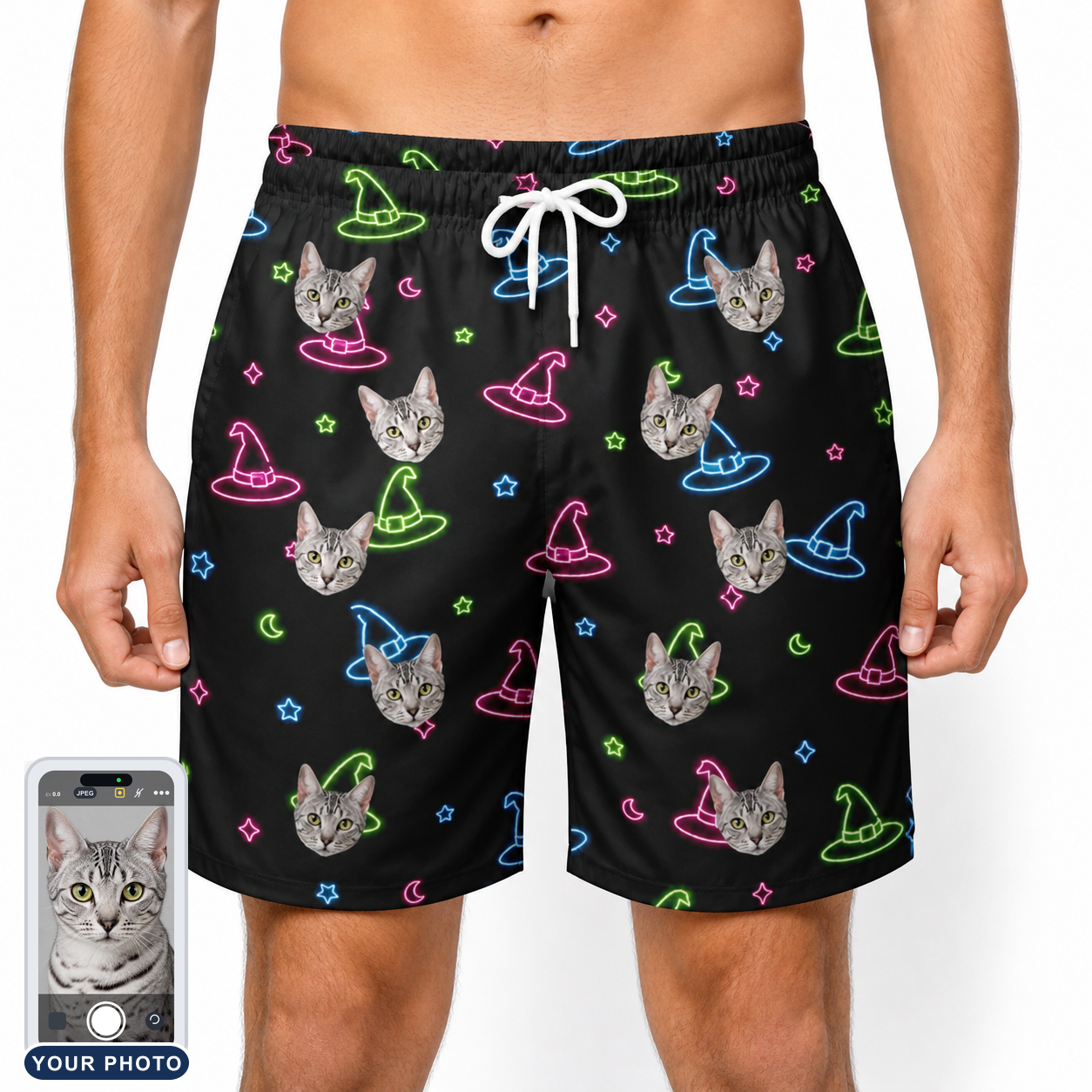 Men's Moonlit Millinery Custom Cat Face Beach Shorts