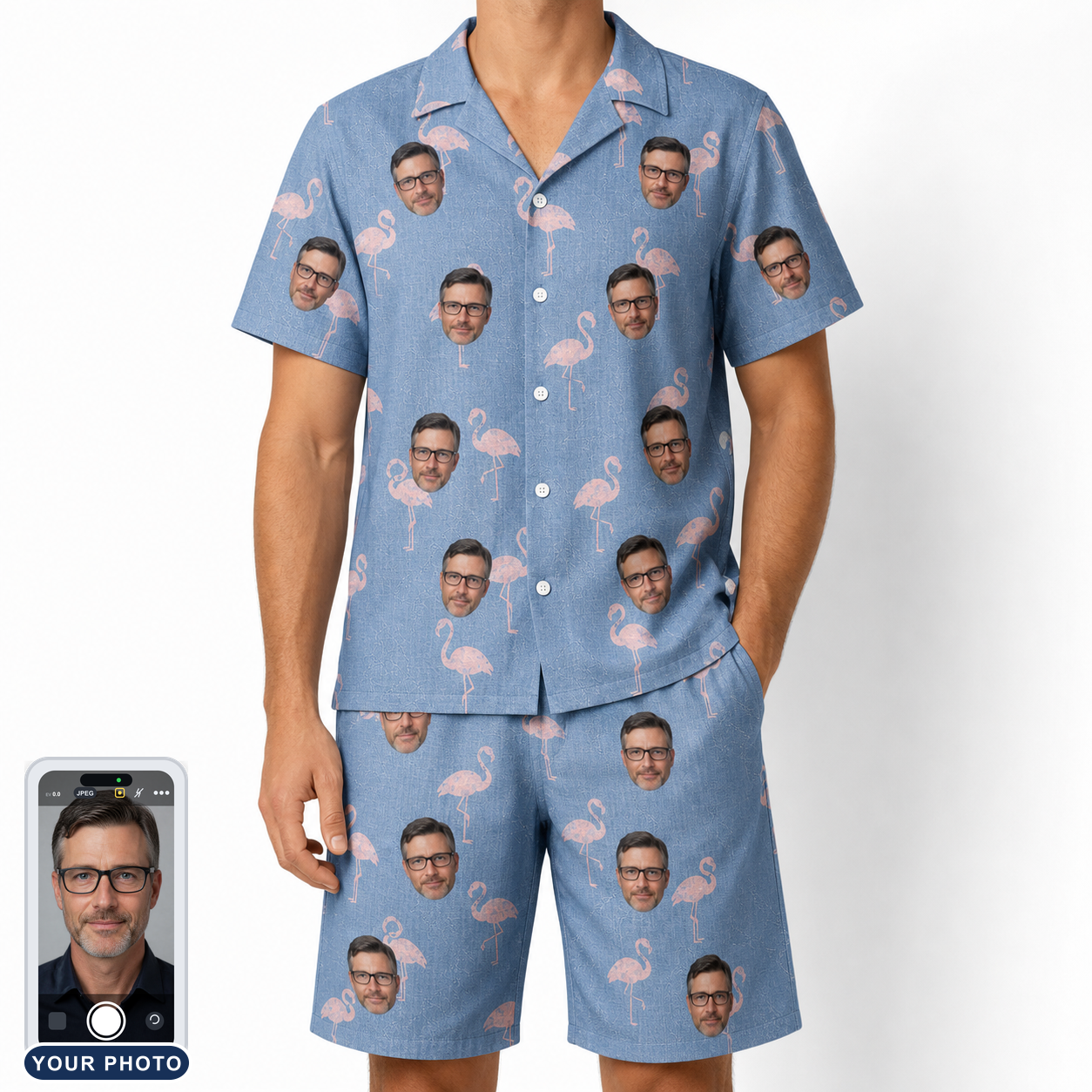 Men's Flamingo Fever Custom Face Shirt & Shorts Set