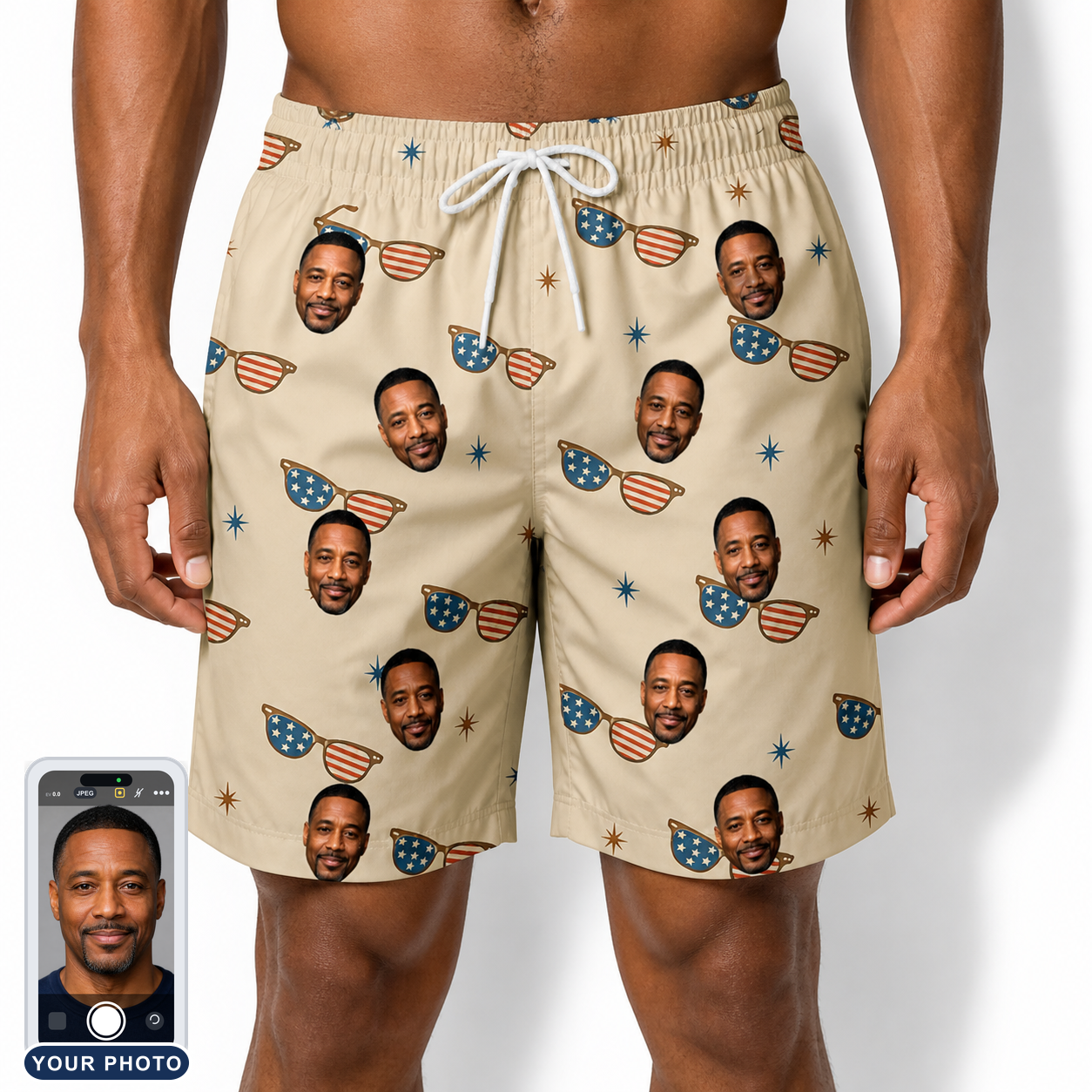 Men's Freedom Shades Custom Face Beach Shorts