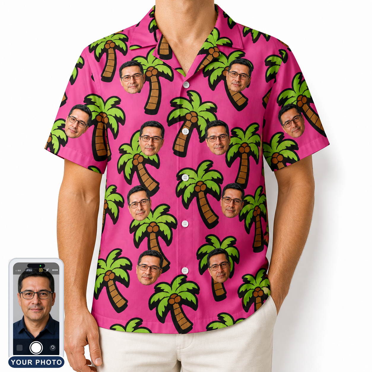 Men's Sunset Plumeria Custom Face Hawaiian Shirt