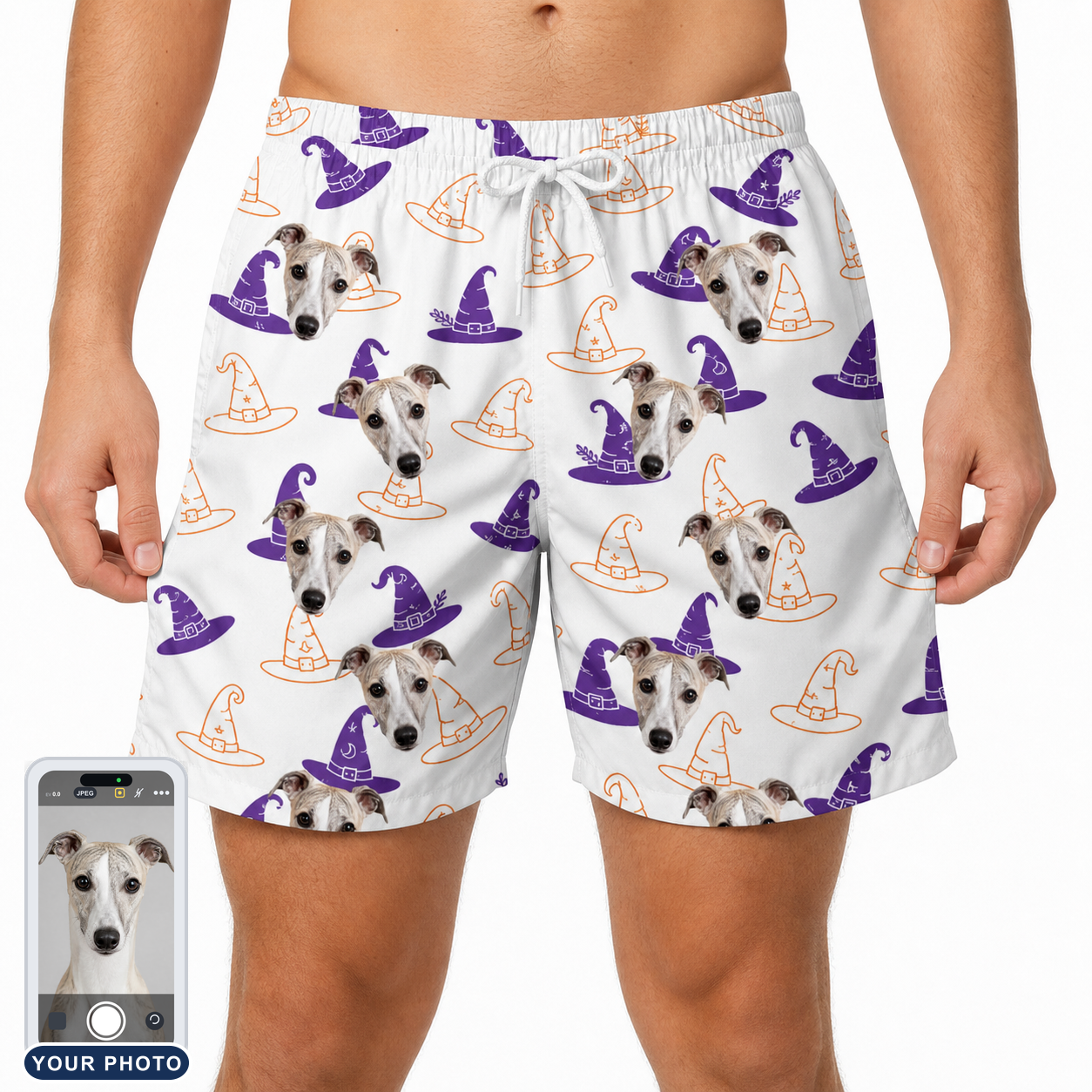 Men's Cauldron Crowns Custom Dog Face Beach Shorts