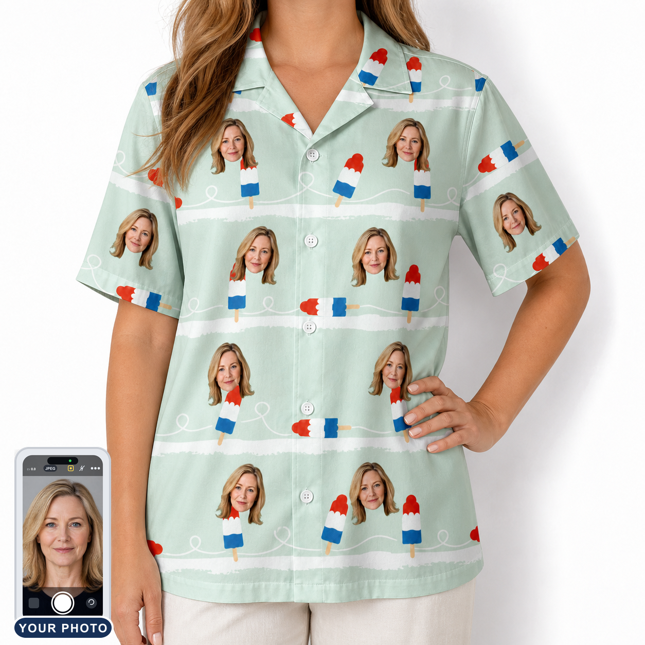 Women's Independence Icicles Custom Face Hawaiian Shirt