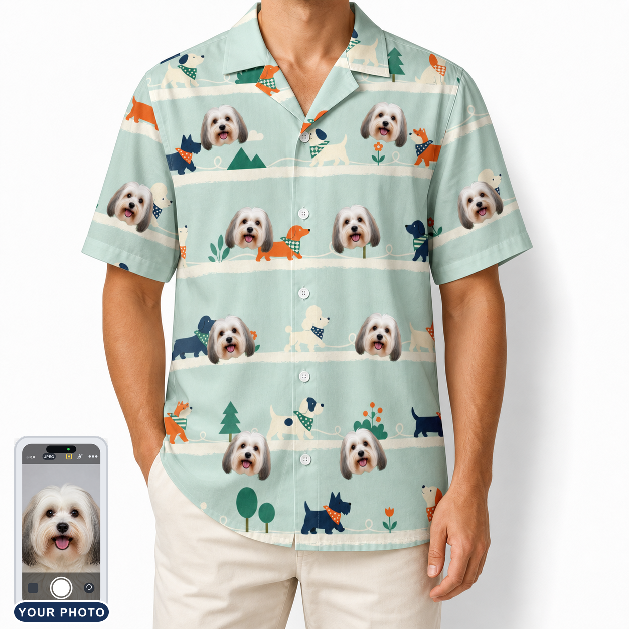 Men's Kerchief Kapers Custom Dog Face Hawaiian Shirt