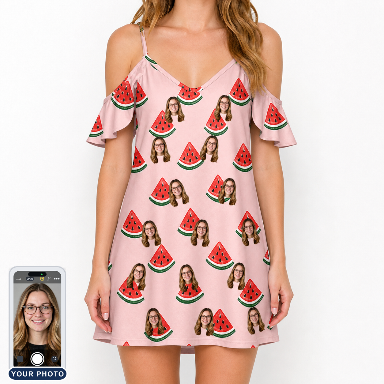 Women's Watermelon Whimsy Custom Face Off-Shoulder Dress