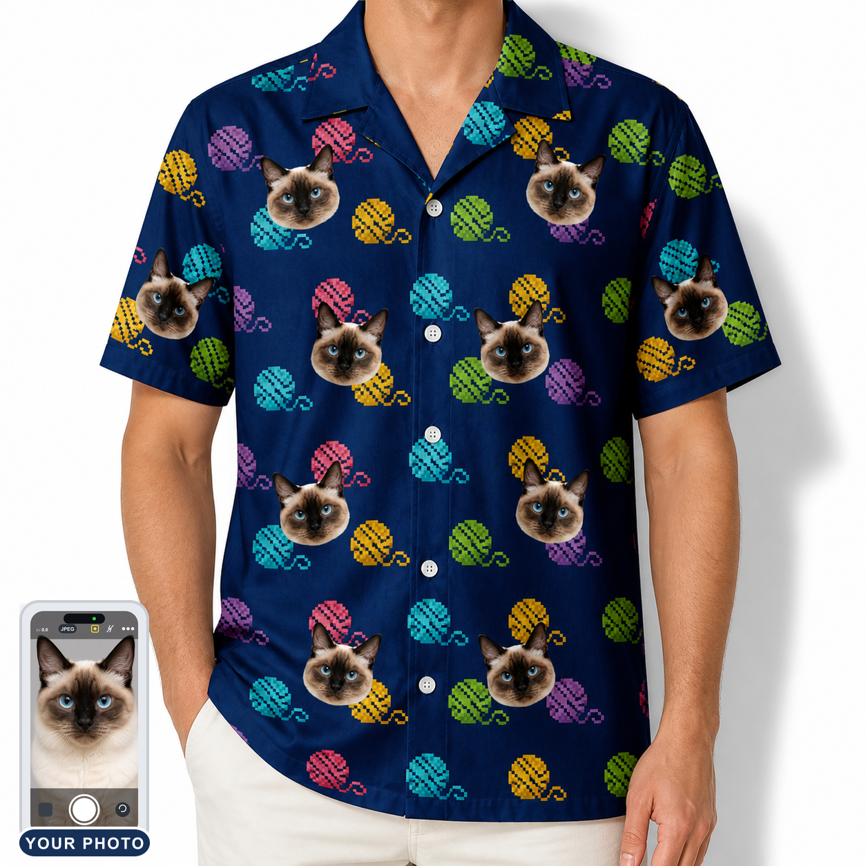 Men's Yarn Yowls Custom Cat Face Hawaiian Shirt