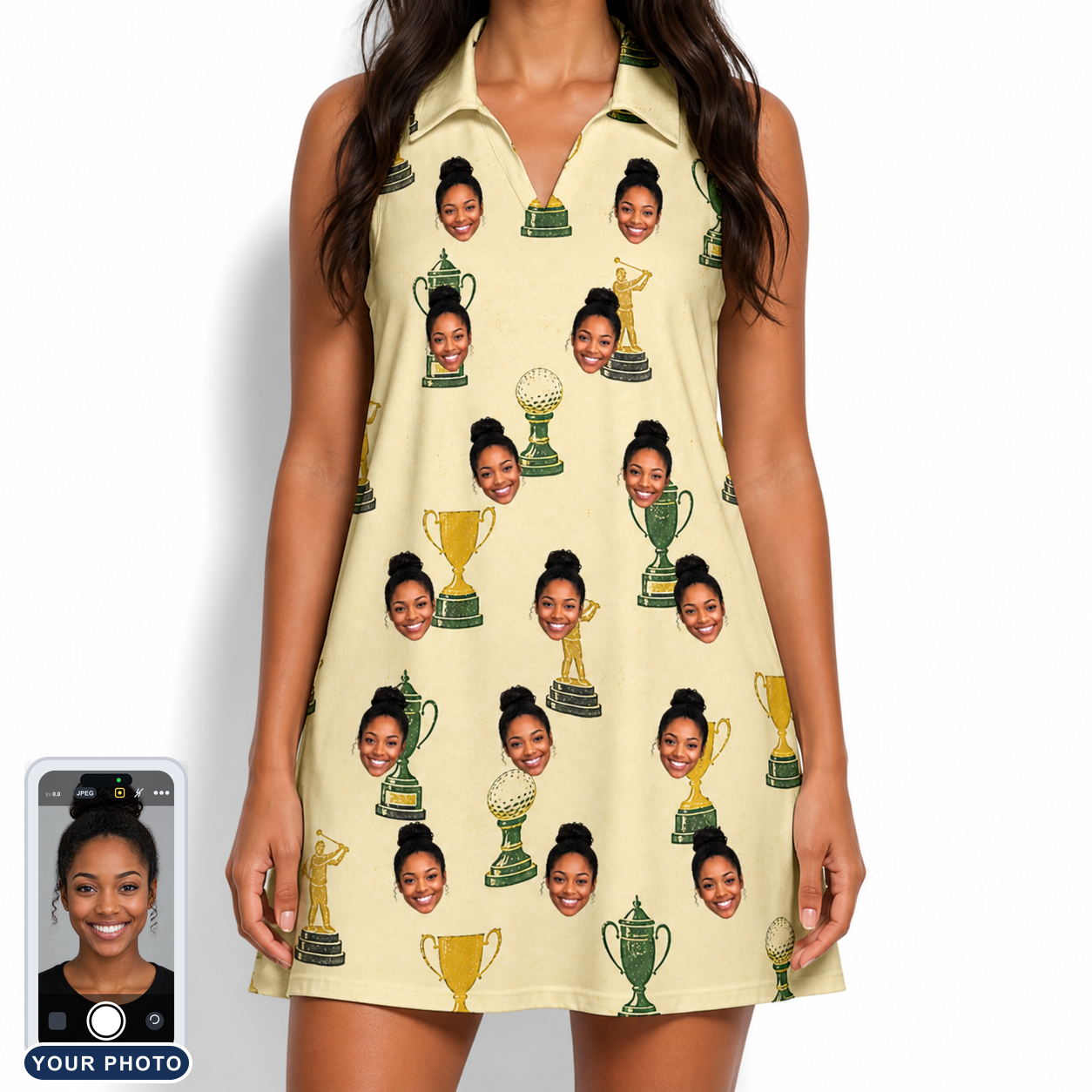 Women's Putting Prizes Custom Face V-Neck Dress