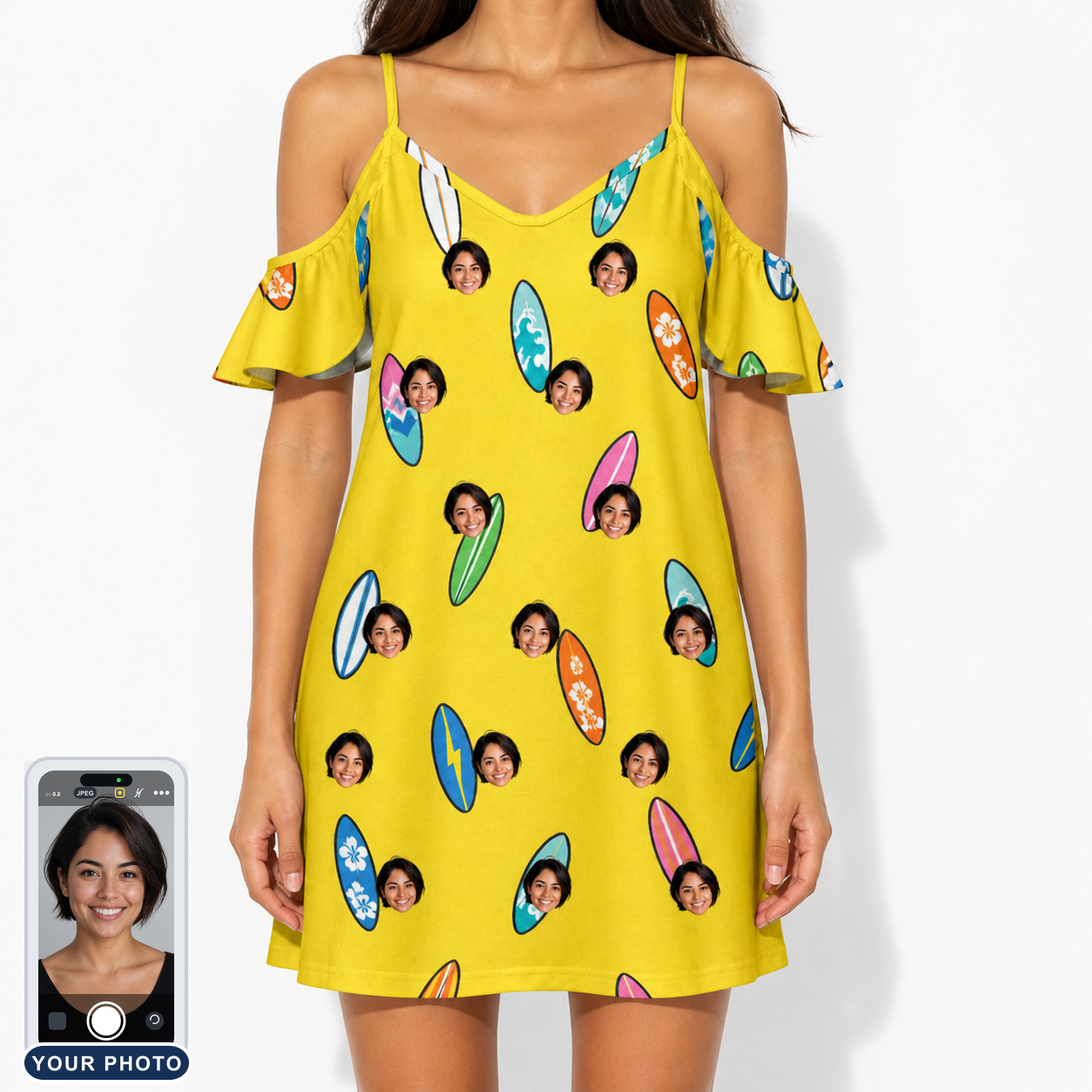 Women's Board Buddies Custom Face Off-Shoulder Dress