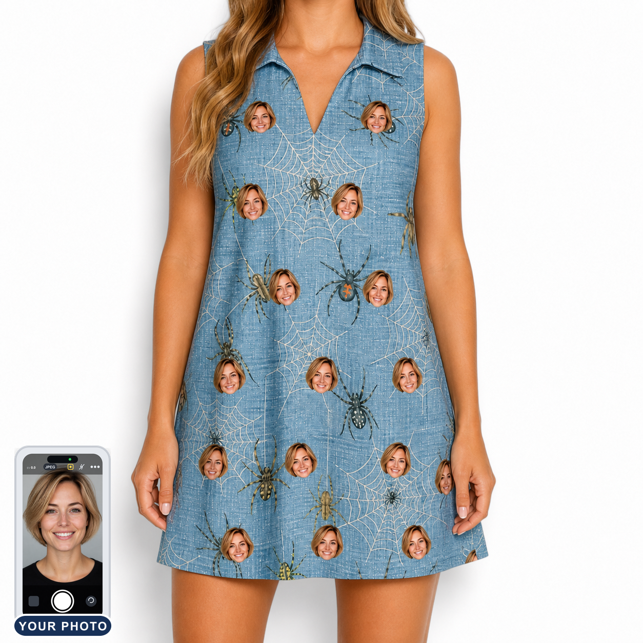 Women's Scuttle Sideshow Custom Face V-Neck Dress
