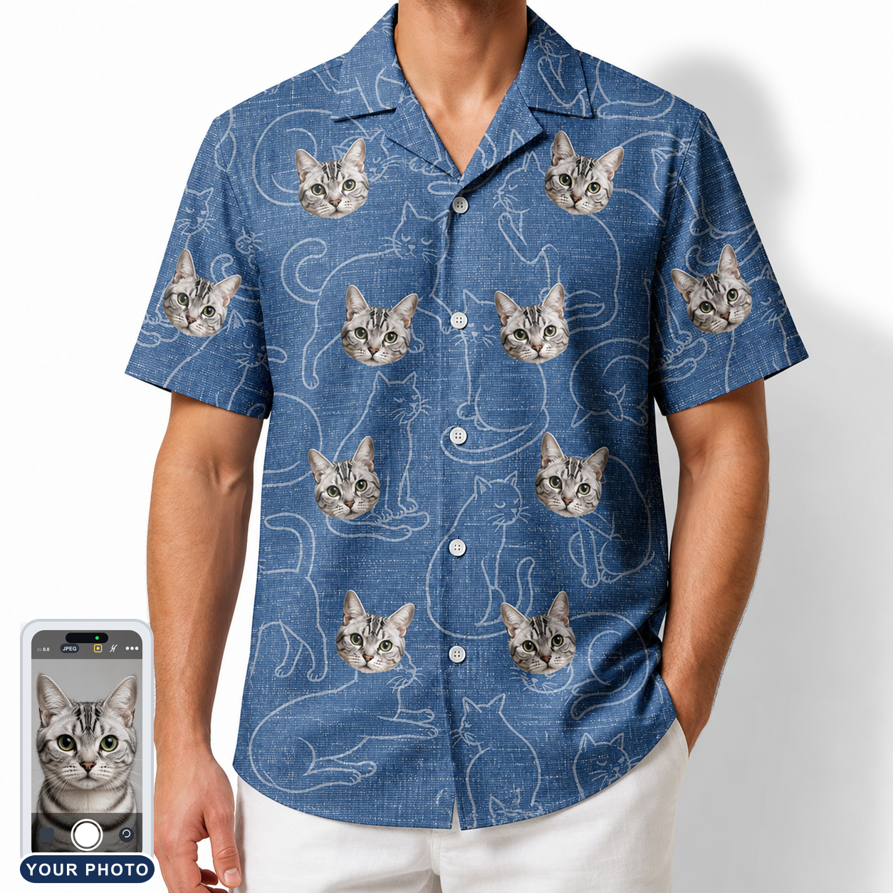 Men's Mittens Mingle Custom Cat Face Hawaiian Shirt