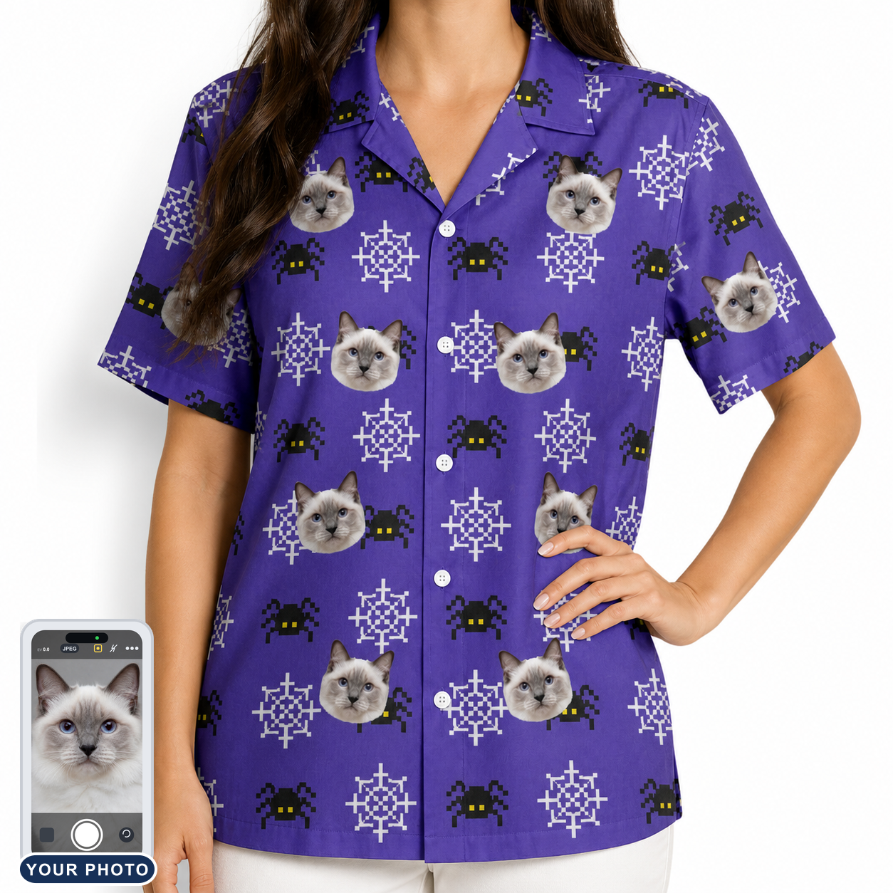Women's Leggy Lurkers Custom Cat Face Hawaiian Shirt