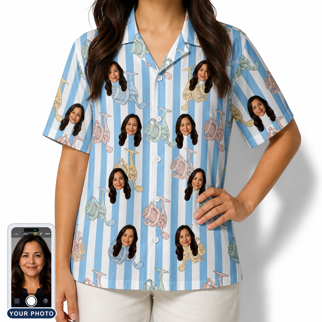 Women's Spinner Spritz Custom Face Hawaiian Shirt