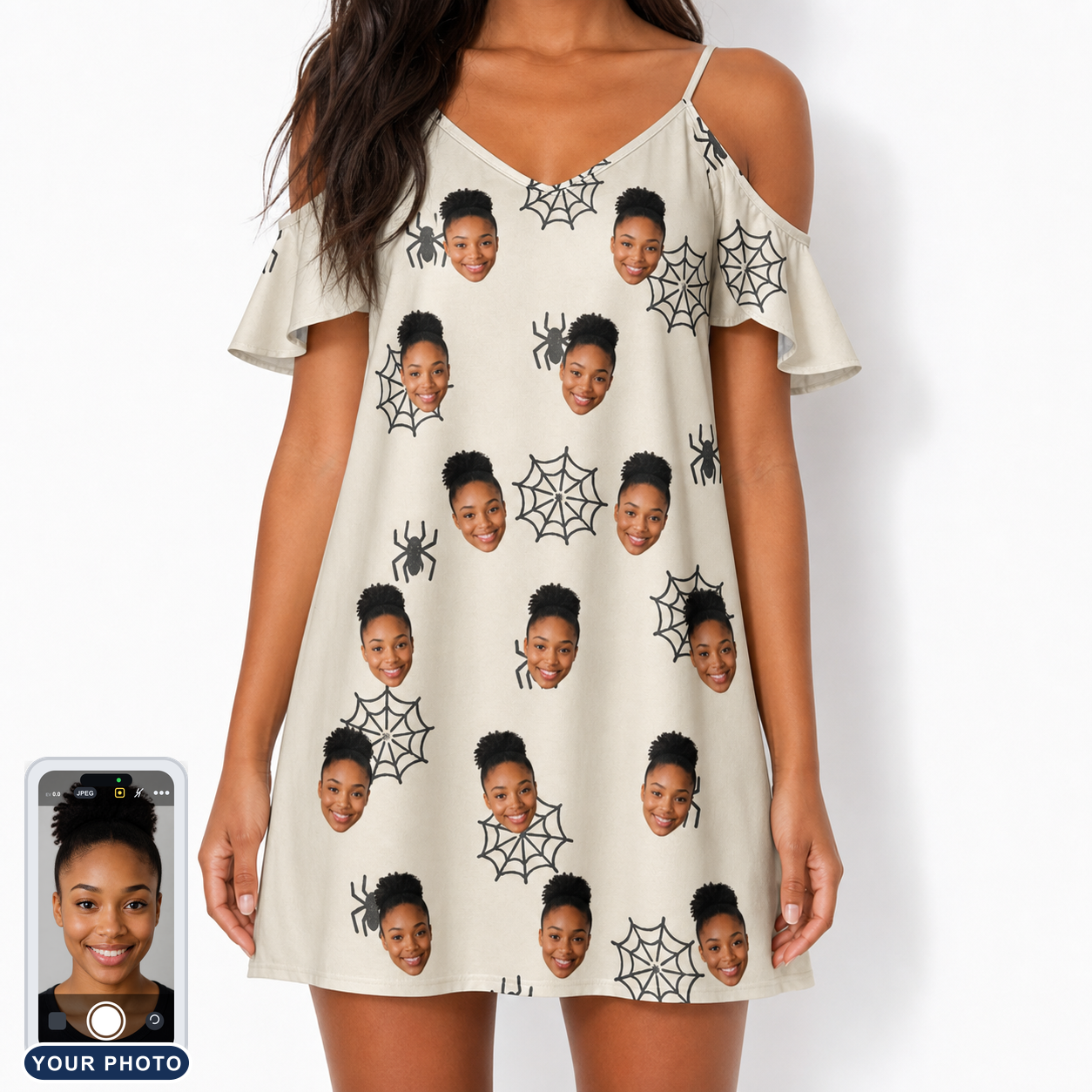 Women's Spooky Spinners Custom Face Off-Shoulder Dress