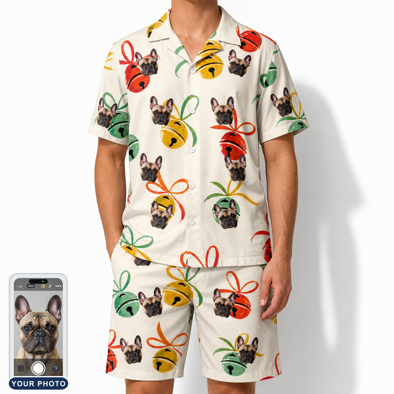 Men's Sleigh Bells Custom Dog Face Shirt & Shorts Set
