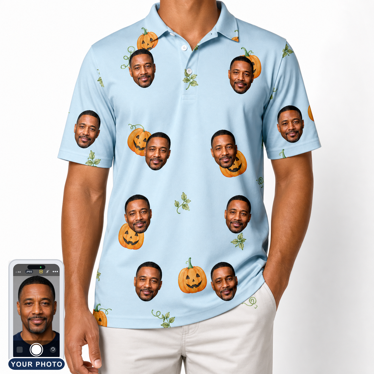 Men's Toothy Torchlight Custom Face Polo Shirt