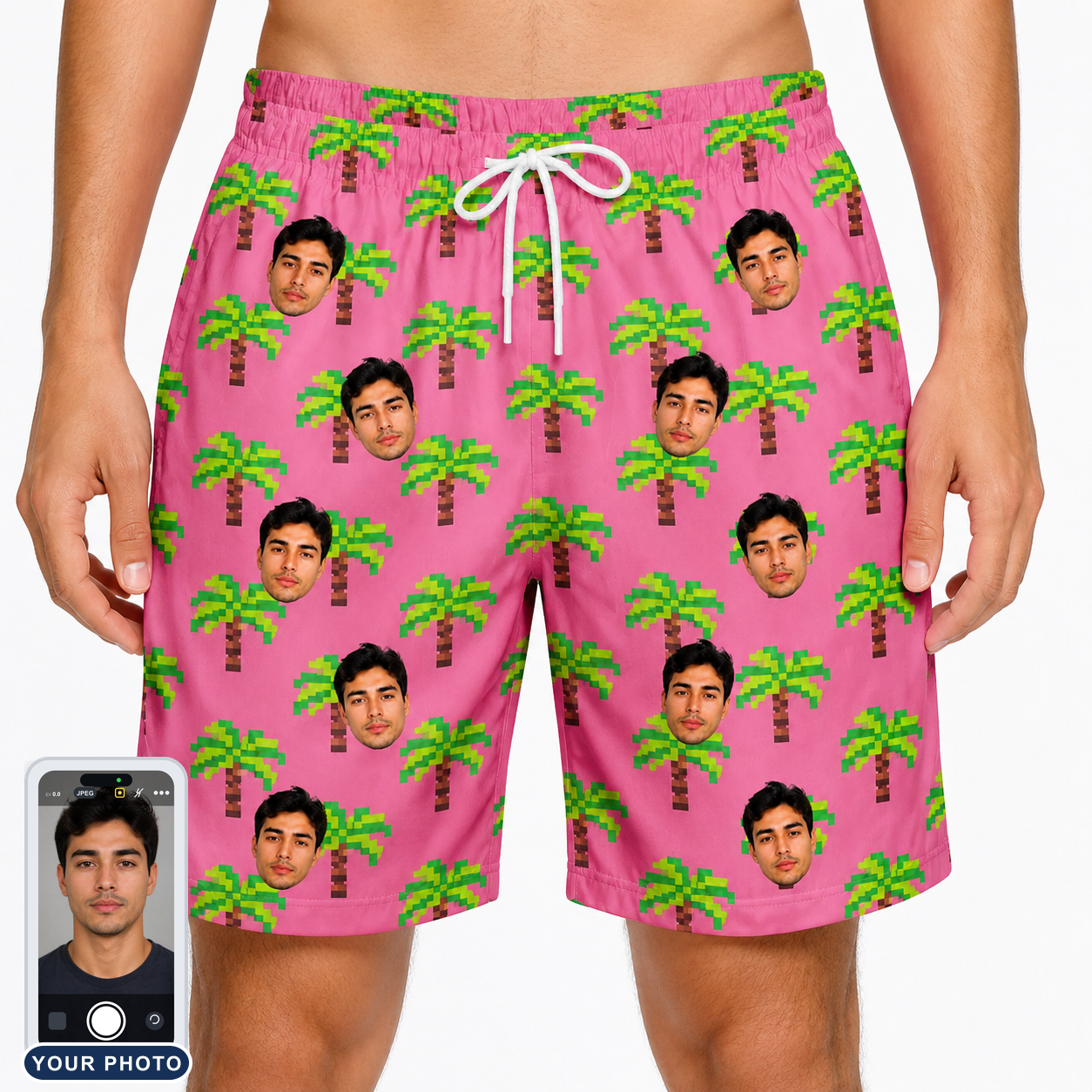 Men's Sepia Sojourn Custom Face Beach Shorts