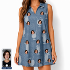 Women's Retro Rhumba Custom Face V-Neck Dress