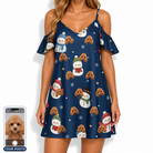 Women's Snowman Shenanigans Custom Dog Face Off-Shoulder Dress