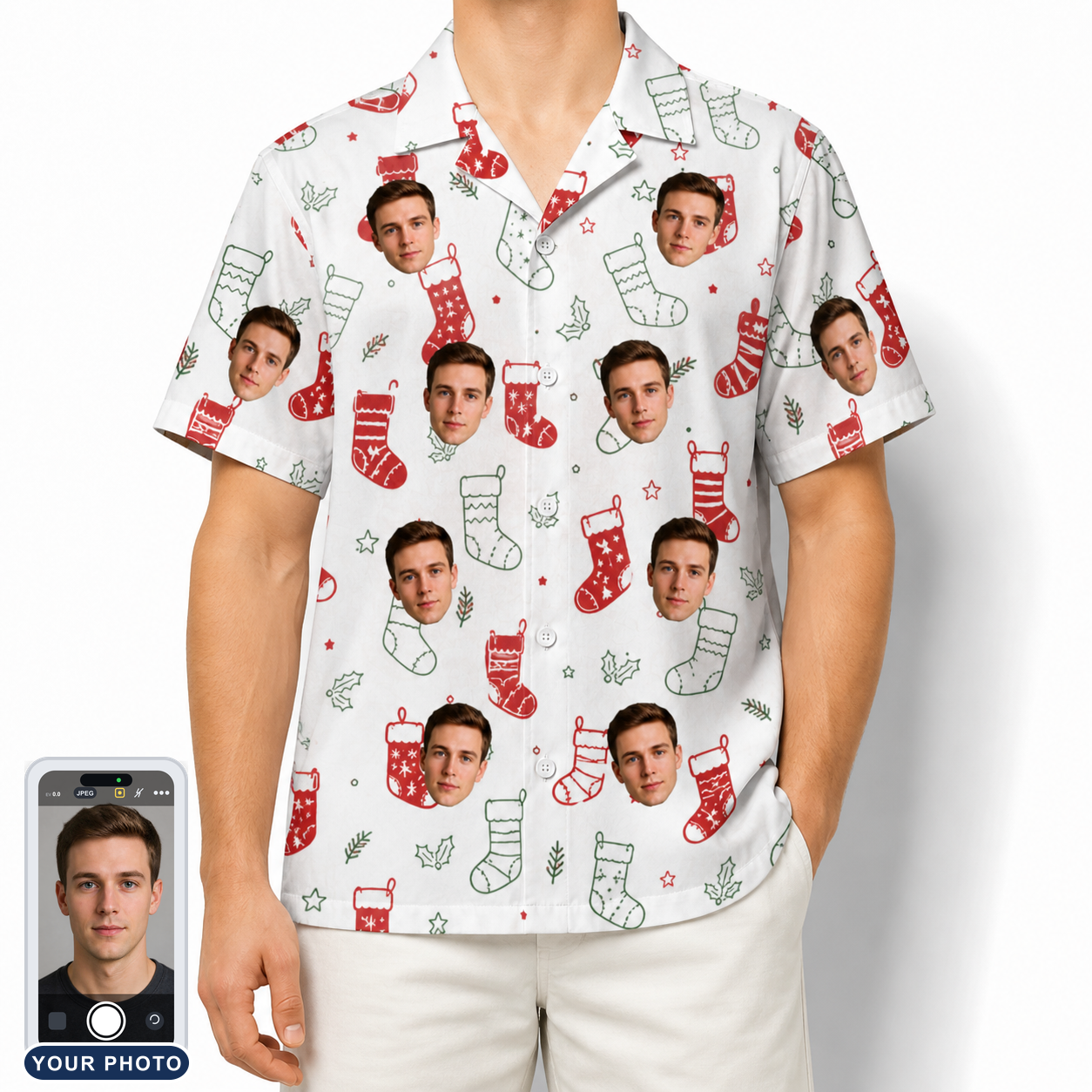 Men's Yule Pouches Custom Face Hawaiian Shirt