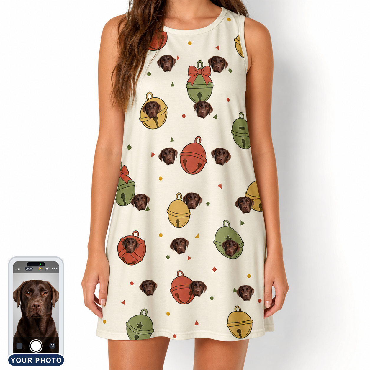 Women's Chime Charms Custom Dog Face Tank Dress
