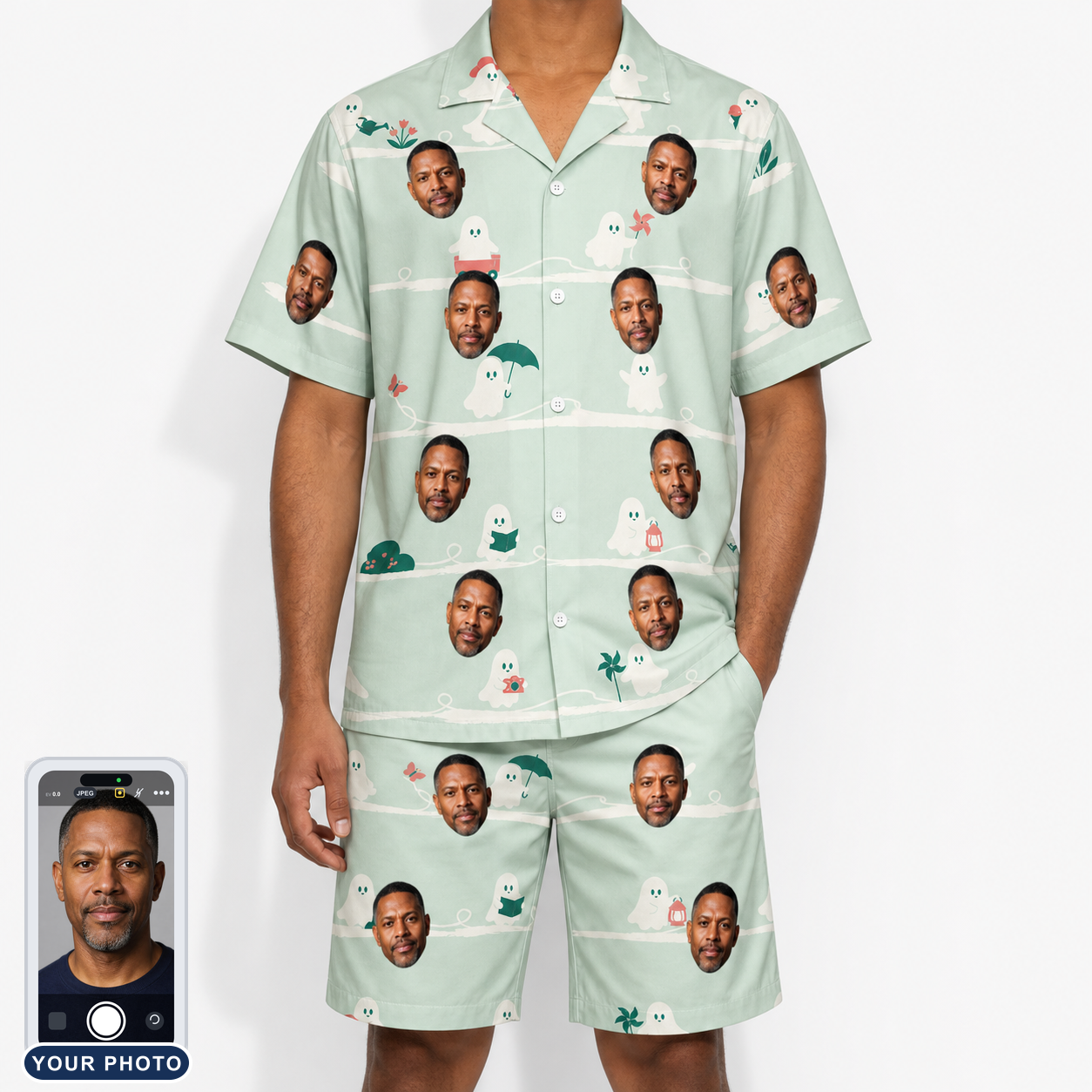 Men's Ghostly Goofballs Custom Face Shirt & Shorts Set