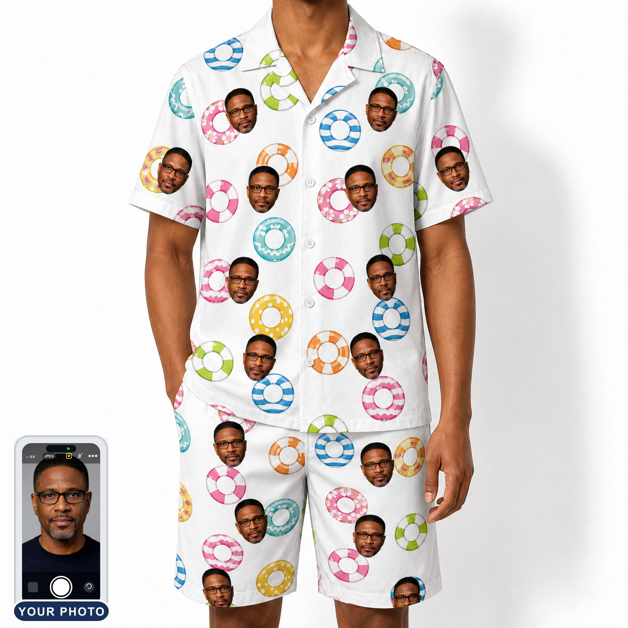 Men's Rainbow Ripples Custom Face Shirt & Shorts Set