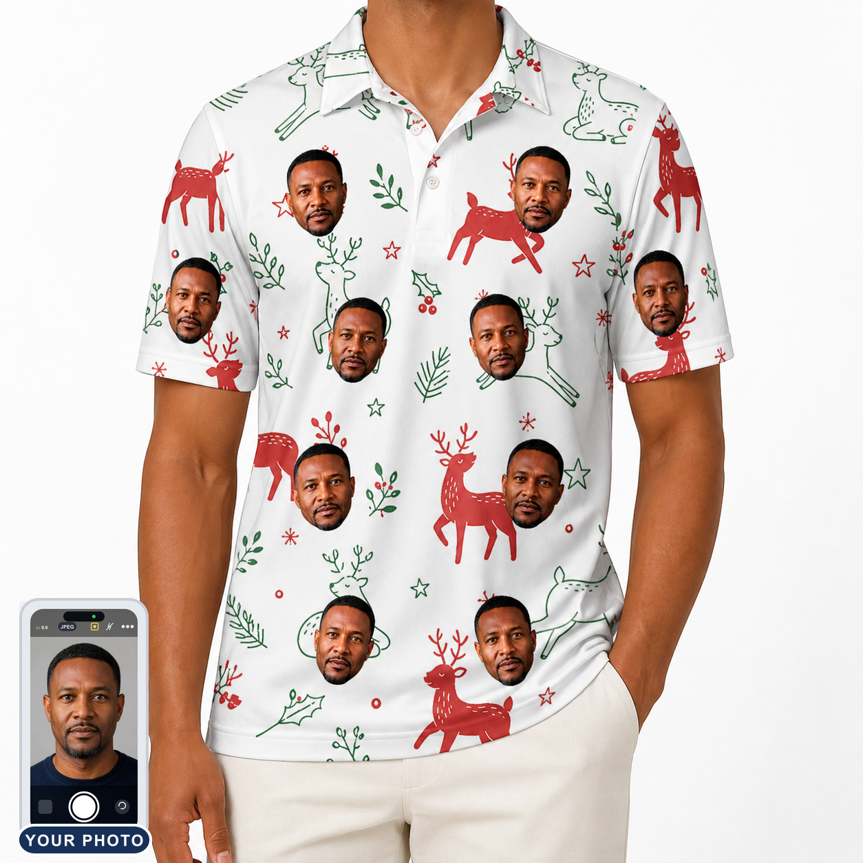 Men's Rudolph Ruckus Custom Face Polo Shirt