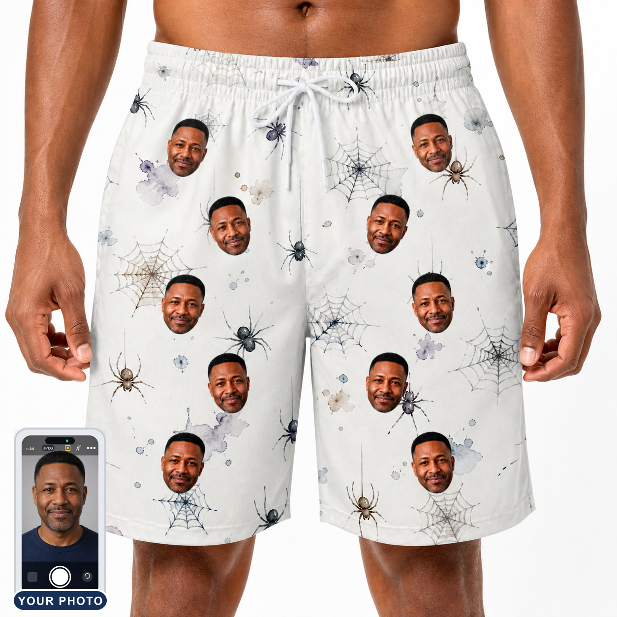 Men's Eight-Legged Elegance Custom Face Beach Shorts
