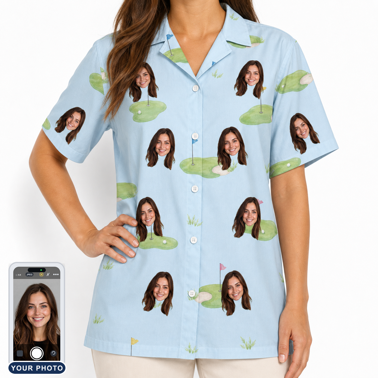 Women's Turf Tactics Custom Face Hawaiian Shirt