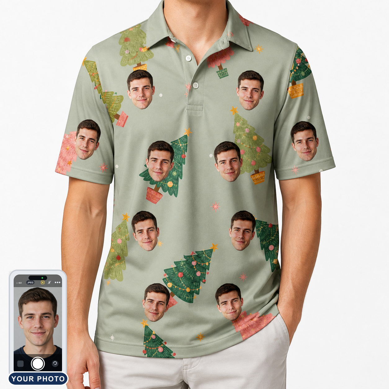 Men's Trimmed Tannenbaums Custom Face Polo Shirt