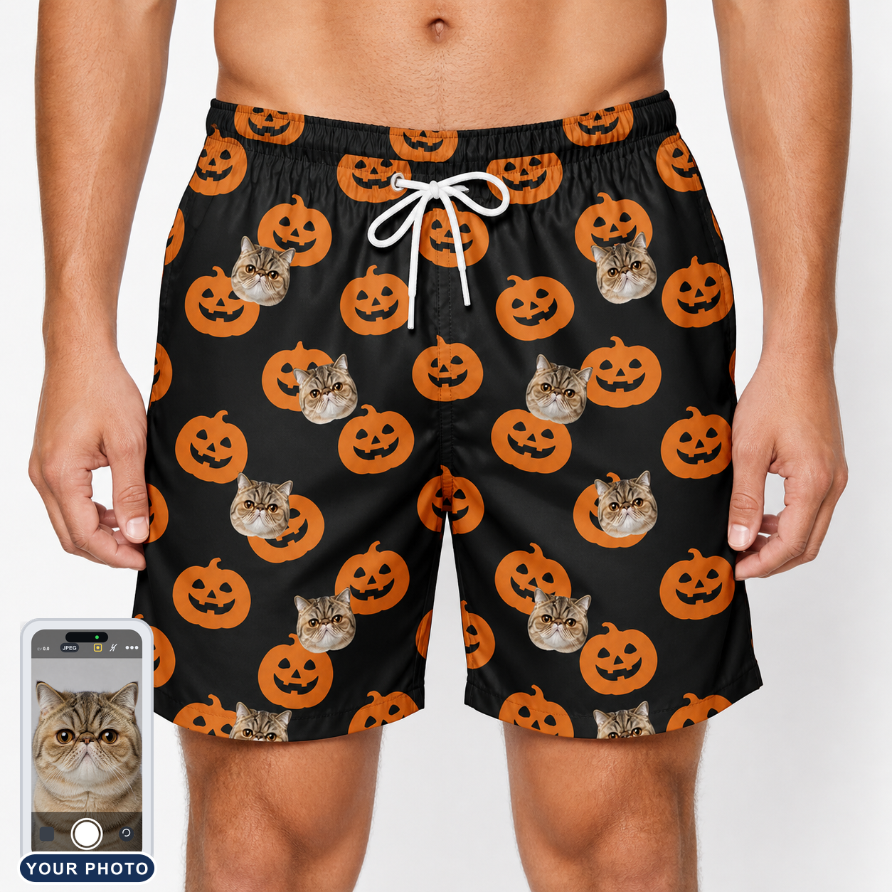 Men's Frightlight Fancies Custom Cat Face Beach Shorts