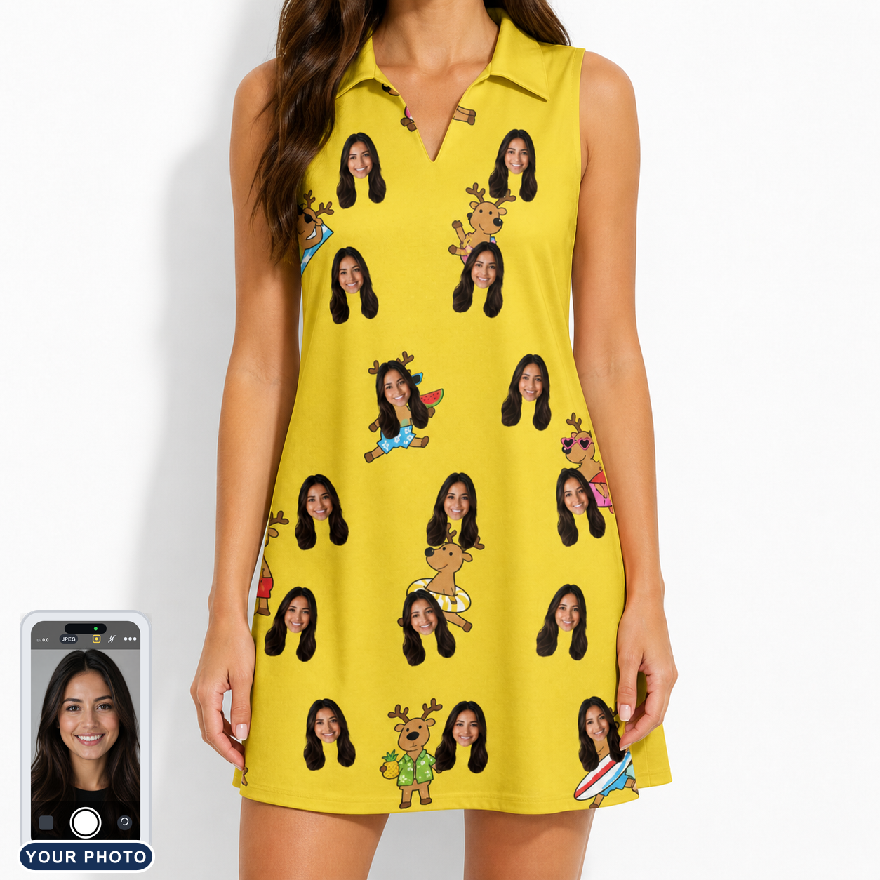 Women's Antler Antics Custom Face V-Neck Dress