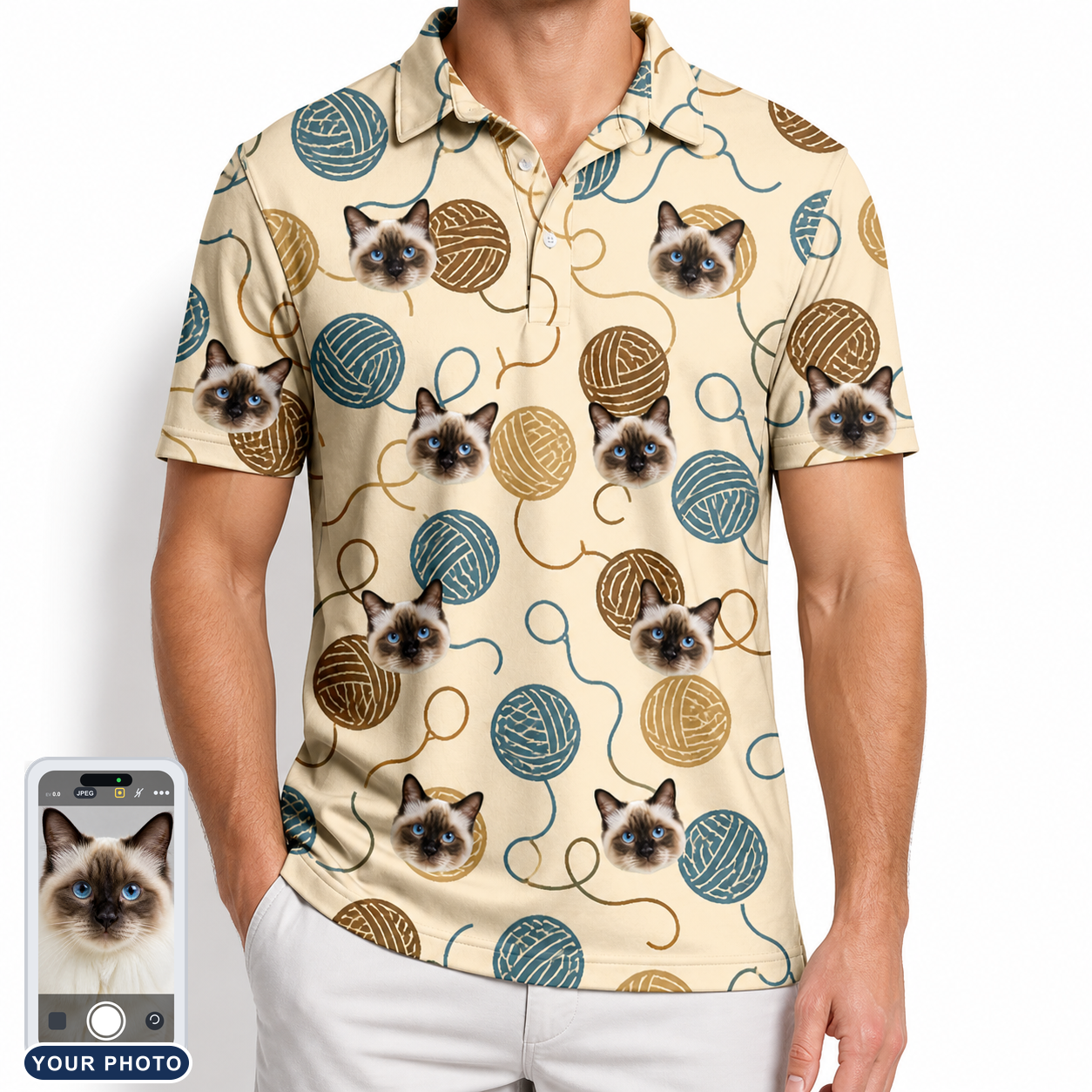 Men's Bobbin Bengals Custom Cat Face Polo Shirt