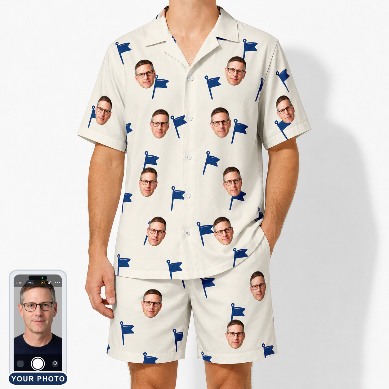 Men's Pin High Custom Face Shirt & Shorts Set