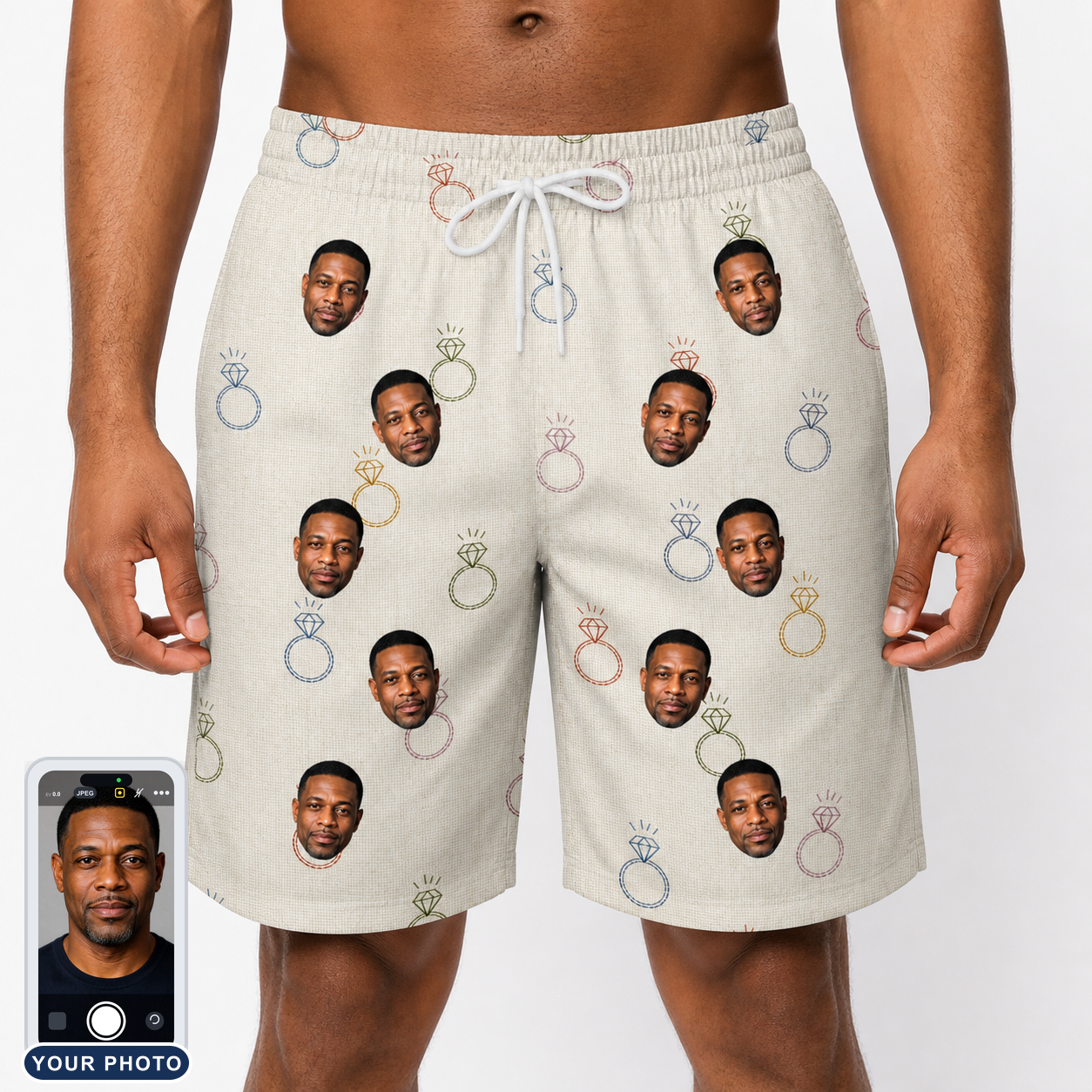 Men's Brilliant Bachelorette Custom Face Beach Shorts
