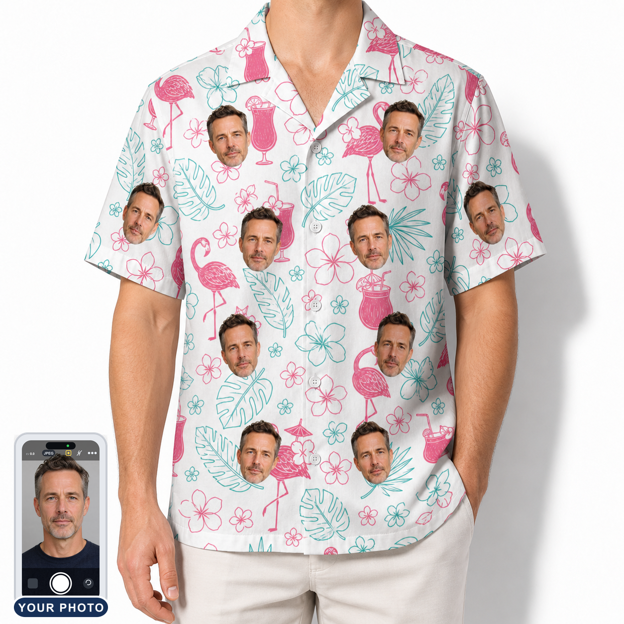 Men's Pink Pours Custom Face Hawaiian Shirt