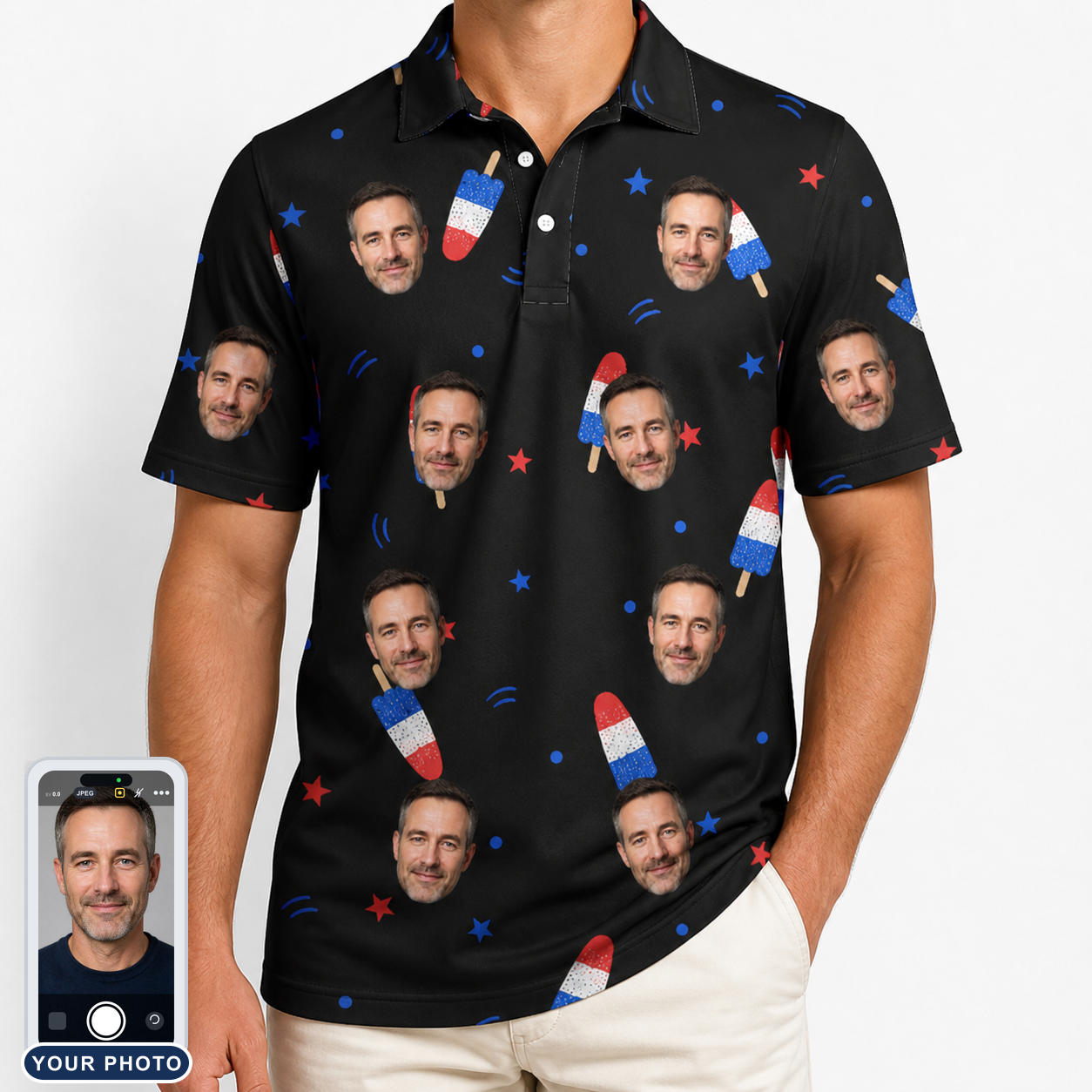 Men's Starsicle Swirl Custom Face Polo Shirt