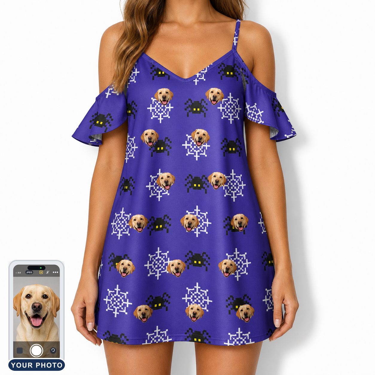 Women's Leggy Lurkers Custom Dog Face Off-Shoulder Dress