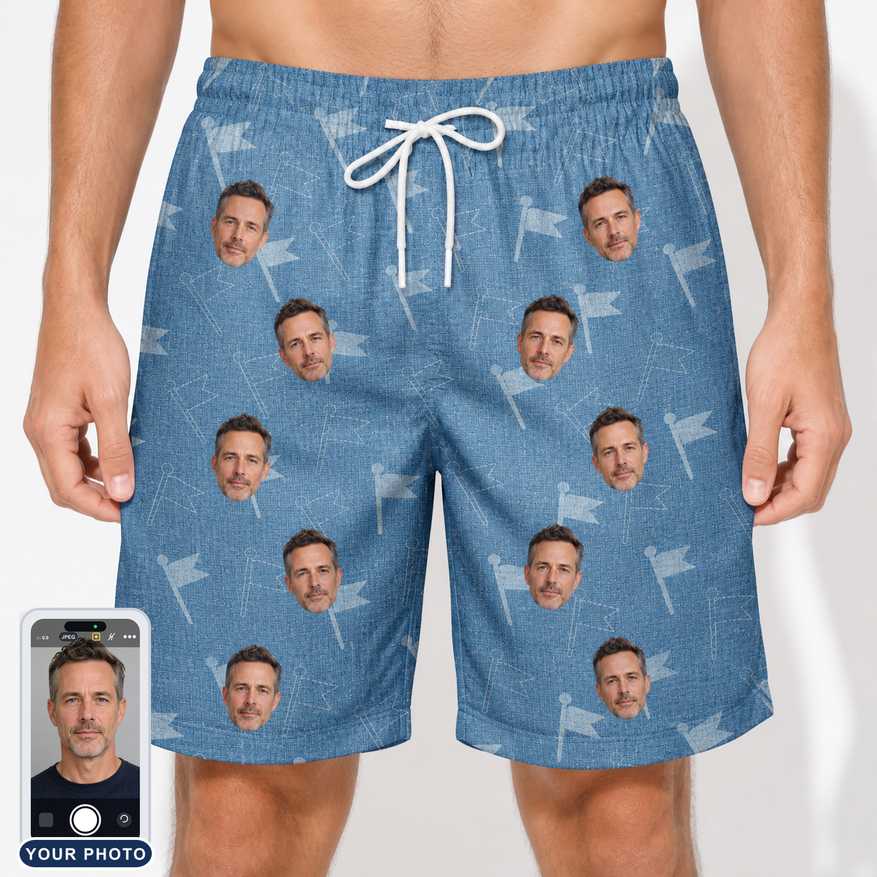 Men's Bunker Badges Custom Face Beach Shorts