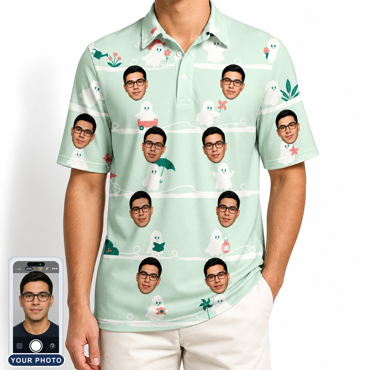 Men's Ghostly Goofballs Custom Face Polo Shirt