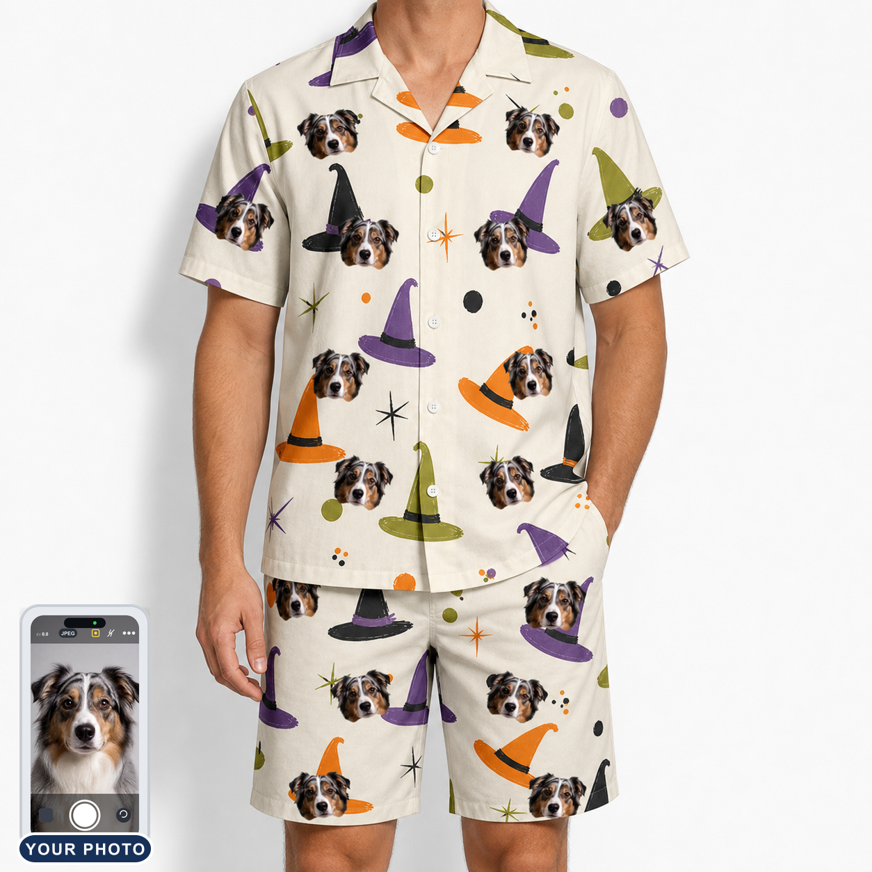 Men's Hexed Headwear Custom Dog Face Shirt & Shorts Set